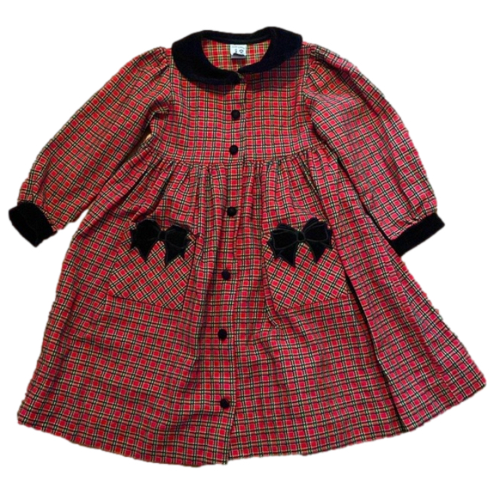 Austin & Ashley Long Sleeve Plaid Dress Button Front Red Black Girls 6
